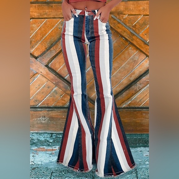 Chic Striped Flare Jeans in Red, White, and Blue - Picture 3 of 7